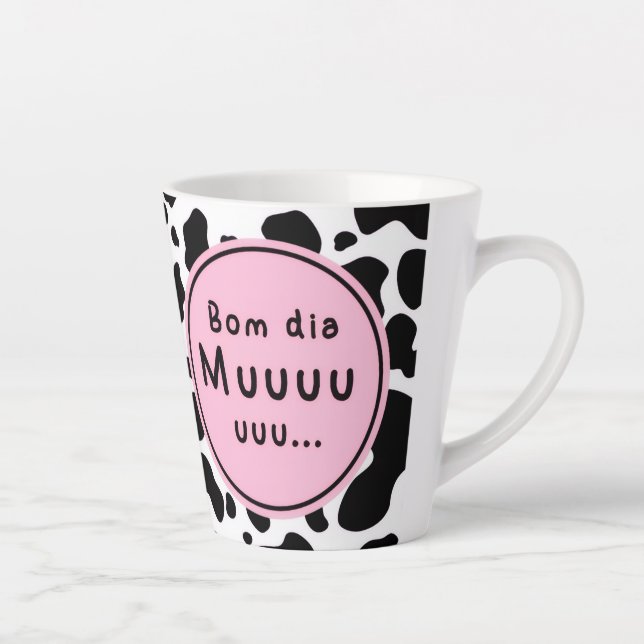 Tasse Latte Cute “Bom Dia Muuuuu” Kawaii Cow Design (Droite)