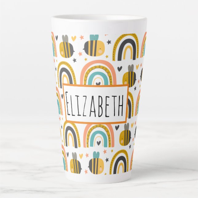Tasse Latte Cute Bumble Bee et Rainbows Motif (Devant)