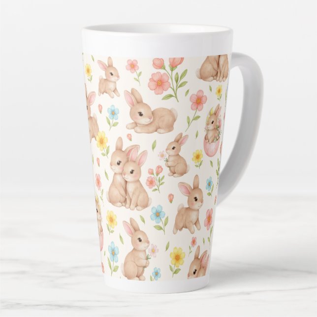 Tasse Latte Cute Bunnies and Flowers Pattern (Angle droit)
