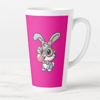 Tasse Latte Cute Bunny with Glasses Blowing Bubble Gum