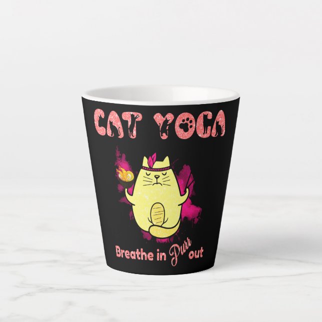 Tasse Latte Cute Cat Yoga - "Respirer, Purr Out" (Devant)