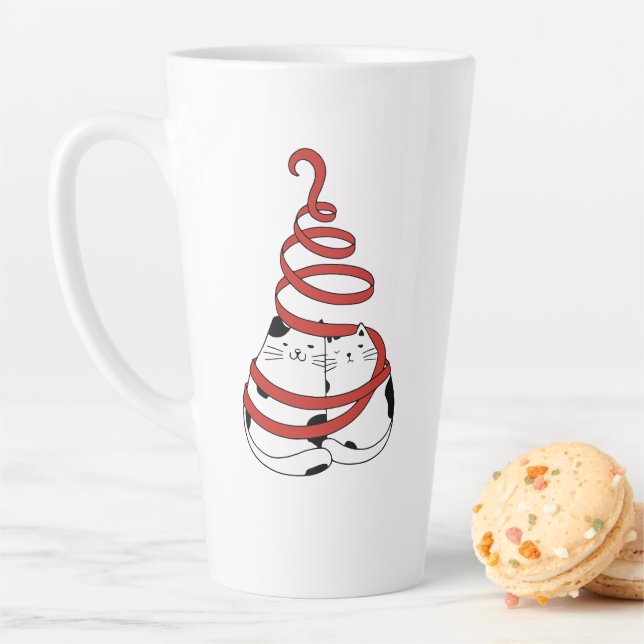 Tasse Latte Cute Christmas cat couples in love minimalist  (En situation)