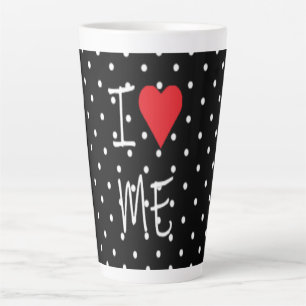 Tasse Latte Cute Classy Noir Blanc Polka Dot Rouge Coeur Amour