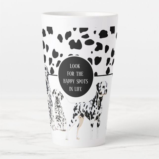 Tasse Latte Cute Dalmatiens Noir & Blanc Zones Joyeuses (Devant)