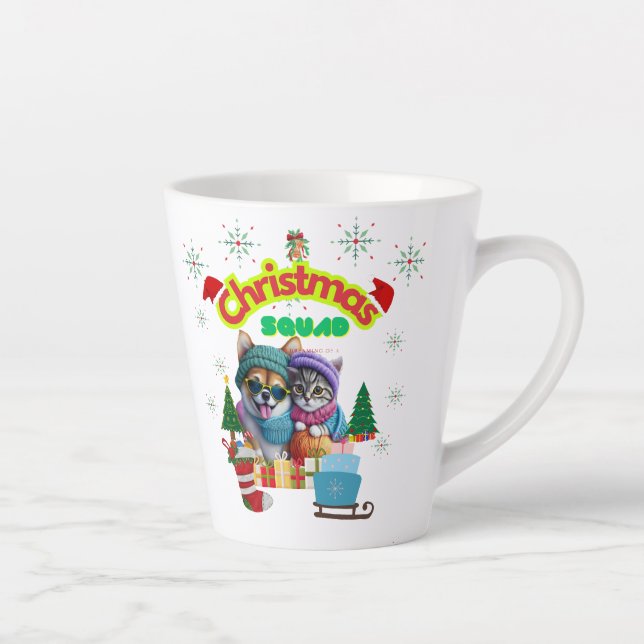 Tasse Latte Cute dog and cat Christmas squad design  (Droite)