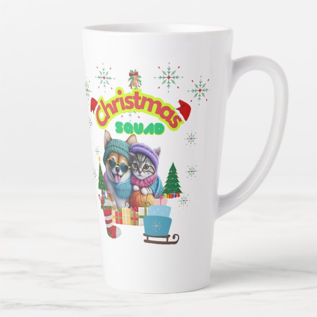 Tasse Latte Cute dog and cat Christmas squad design  (Droite)