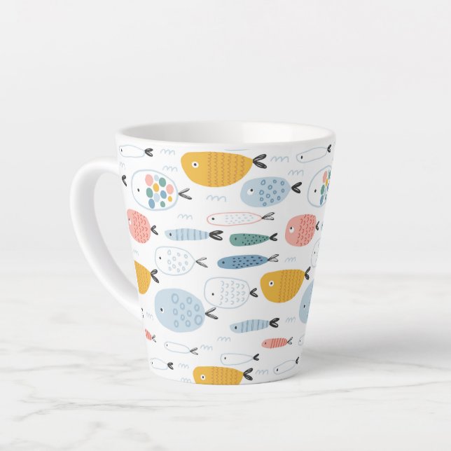 Tasse Latte Cute Doodle École de Motif de poisson (Angle gauche)