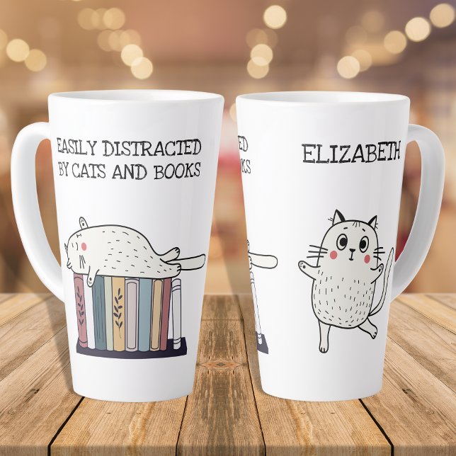 Tasse Latte Cute Funny Book Amoureux des chats Devis Nom du ve (Créateur téléchargé)