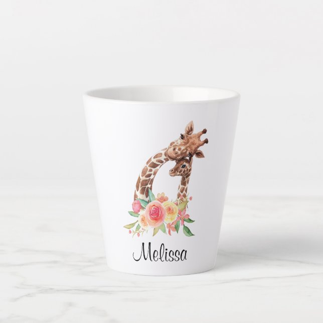 Tasse Latte Cute Giraffe Aquarelle Maman & Bébé (Devant)