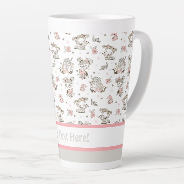 Tasse Latte Cute Girls Lecture Livres Idées Cadeaux (Angle droit)