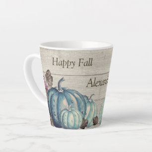 Tasse Latte Cute Grey Bois Automne Bleu Citrouille Café M