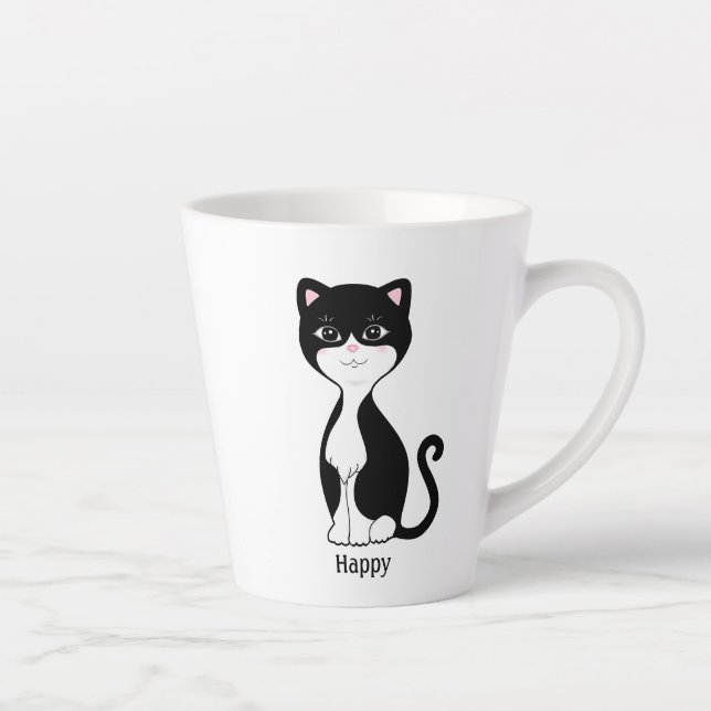 Tasse Latte Cute Happy Tuxedo Chat (Droite)