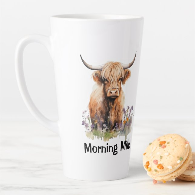 Tasse Latte Cute Highland Cow Lait du matin 2 Personnalisé (En situation)