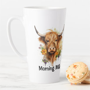 Tasse Latte Cute Highland Cow Lait du matin Personnalisé