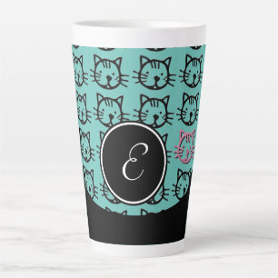 Tasse Latte Cute Kitty (noir, turquoise et rose)