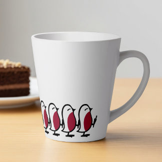 Tasse Latte Cute Marching Robins Simple Bird Line Drawing