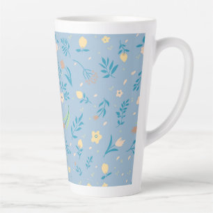 Tasse Latte Cute Moderne Motif Nature Floral Bleu Vintage