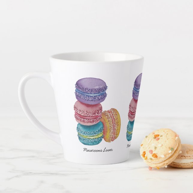 Tasse Latte Cute Rainbow Macaroons In Watercolor (En situation)