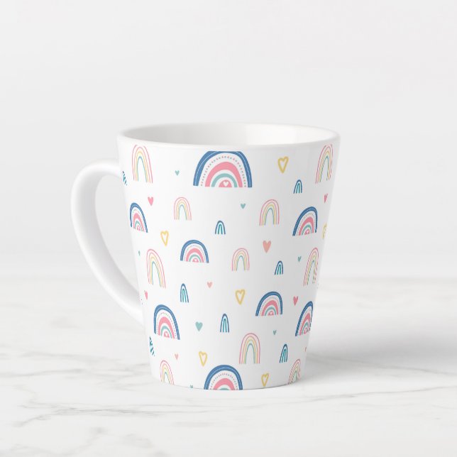 Tasse Latte Cute Rainbows & Hearts Motif (Angle gauche)