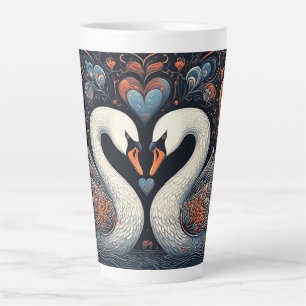 Tasse Latte Cygnes élégants par motifs floraux ornés