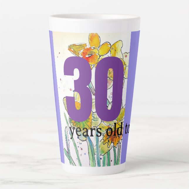 Tasse Latte Daffodique Fleur Aquarelle Anniversaire Trente Ann (Devant)