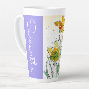 Tasse Latte Daffodique Fleur Floral Aquarelle Femme Nom