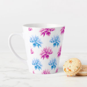 Tasse Latte Dahlia Rose, Dahla Bleue, Motif Floral, Fleurs