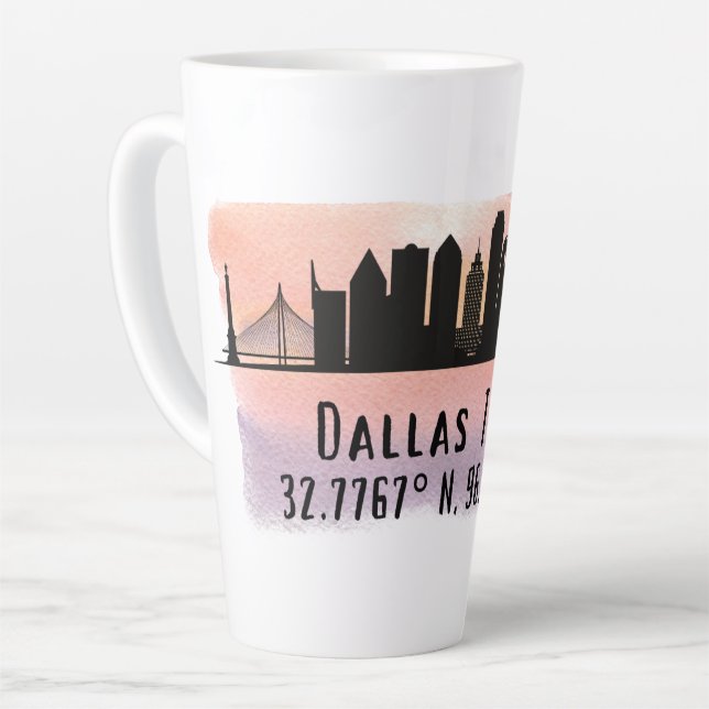Tasse Latte Dallas TX Skyline Latitude et Longitude (Angle gauche)