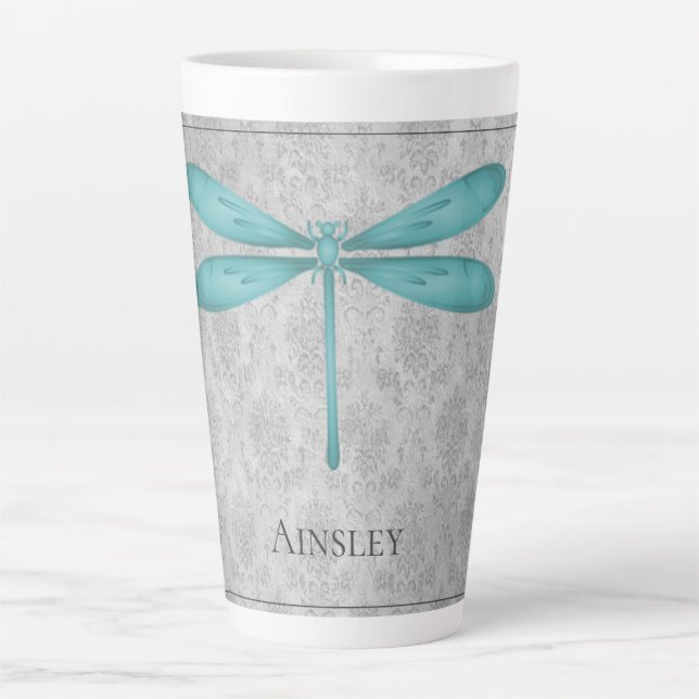 Tasse Latte Damas de libellule turquoise (Devant)