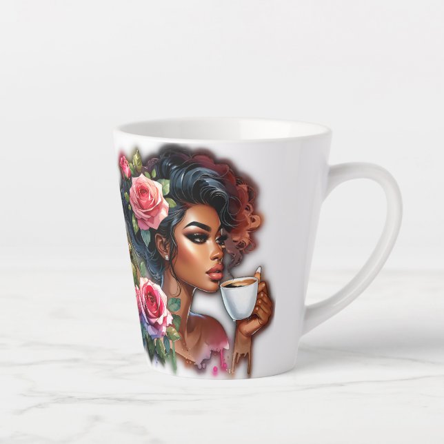 Tasse Latte Dame aux roses roses roses Boire (Droite)