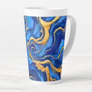 Tasse Latte Danse Royale Riche Bleu Royal Or Abstrait