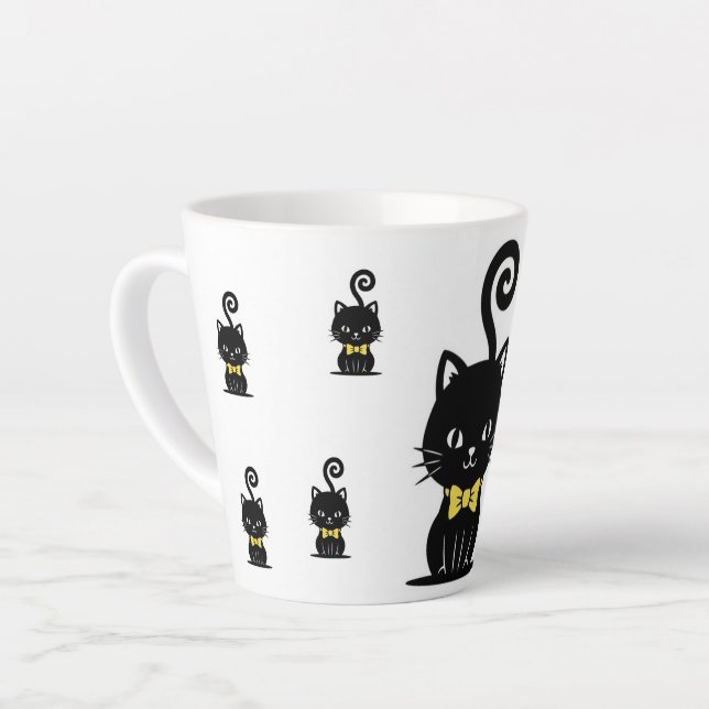 Tasse Latte Dapper Black Cat Mug, Kitty with Bow Tie (Angle gauche)