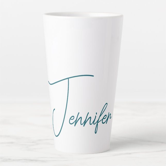 Tasse Latte Dark Teal Trend Modern Minimalist Handwriting Name (Devant)