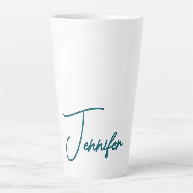 Tasse Latte Dark Teal Trend Modern Minimalist Handwriting Name (Devant)