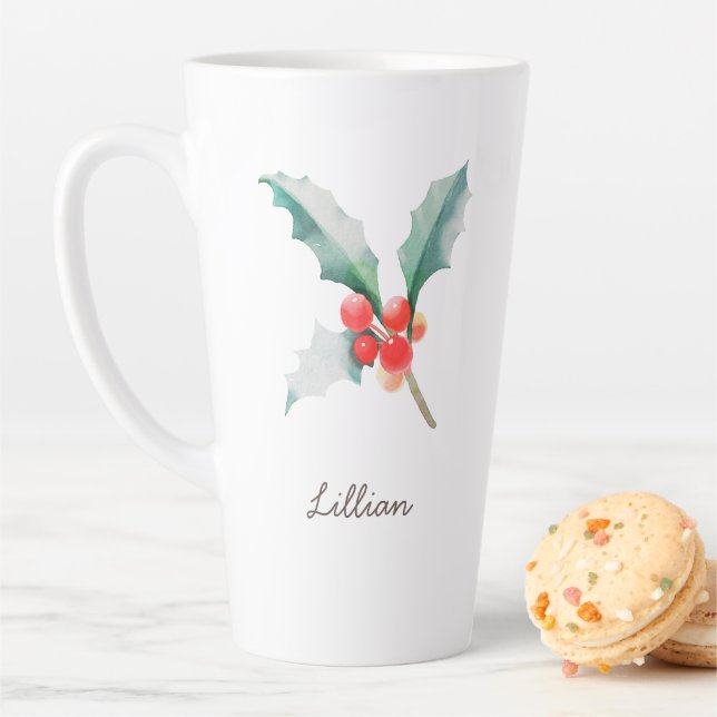 Tasse Latte Décembre Mois de naissance Flower Holly (En situation)