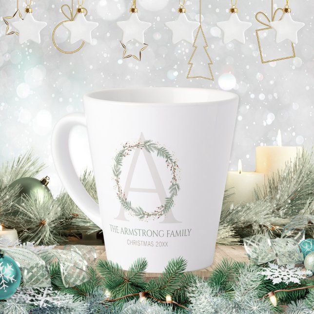 Tasse Latte Deep Sage Wreath Monogram Family Name Keepsake (Deep Sage Wreath Monogram Family Name Keepsake Latte Mug ©Susanne Sachers - Sunny Mind 🌞)
