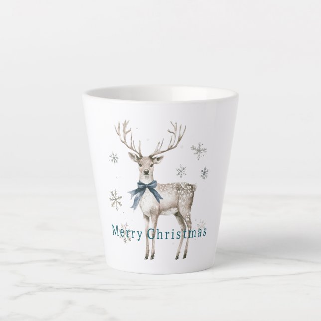 Tasse Latte Deer Blue Bow Snowflakes Christmas (Devant)