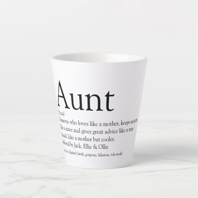 Tasse Latte Définition de la tante dire noir et blanc (Devant)