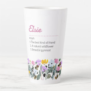 Tasse Latte Définition de nom avec bordure Fleur sauvage simpl