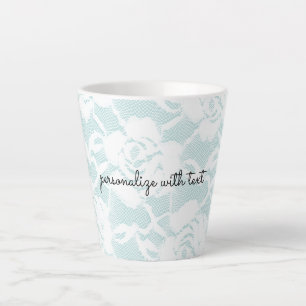 Tasse Latte Dentelle blanche rose de menthe