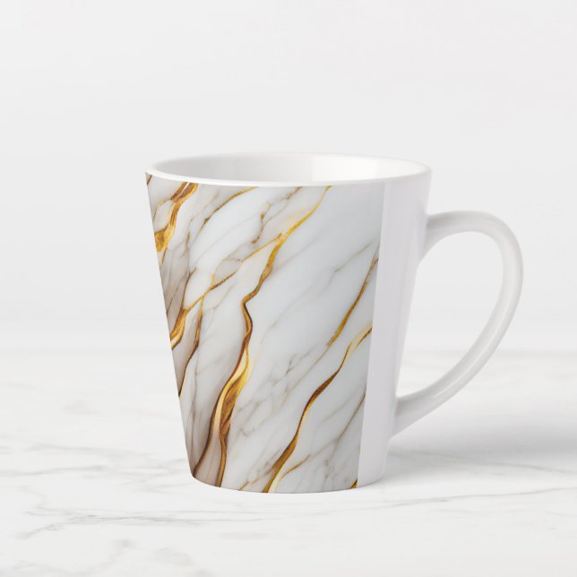 Tasse Latte Design en marbre blanc et or Impression en pierre (Droite)