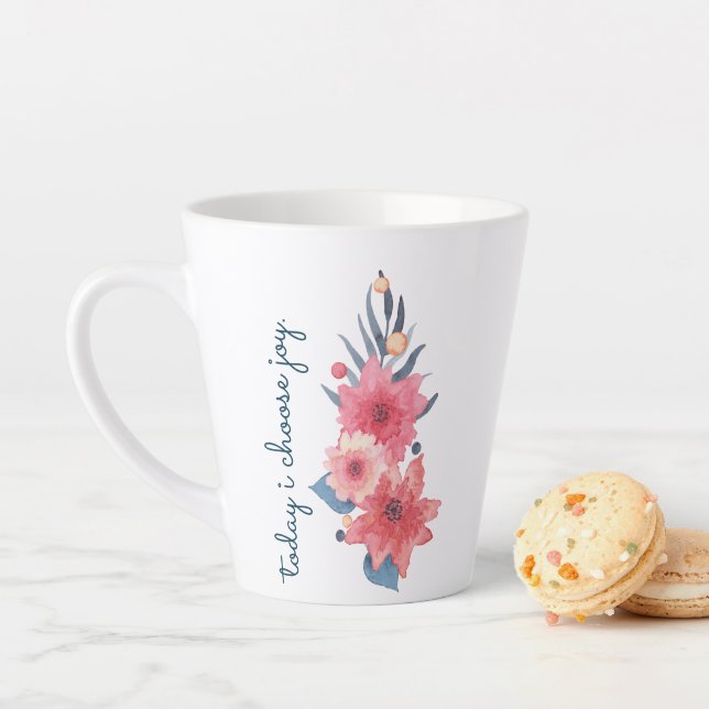 Tasse Latte Design Floral Rouge, Blanc Et Bleu (En situation)