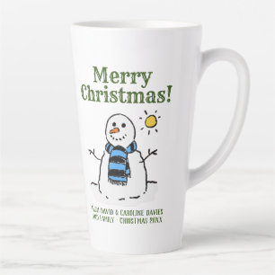 Tasse Latte Design Snowman de Noël avec un accueil personnel