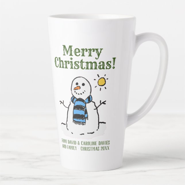 Tasse Latte Design Snowman de Noël avec un accueil personnel (Droite)