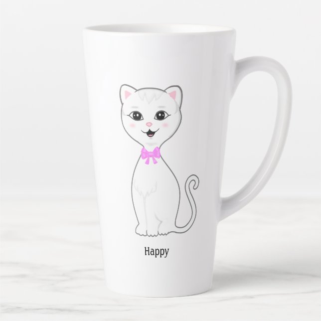 Tasse Latte Dessin animé de chat blanc heureux mignon (Droite)
