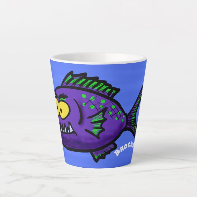 Tasse Latte Dessin animé de poisson piranha (Devant)