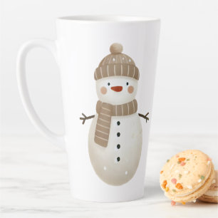Tasse Latte Dessin de bonhomme de neige mignon Nom Noël