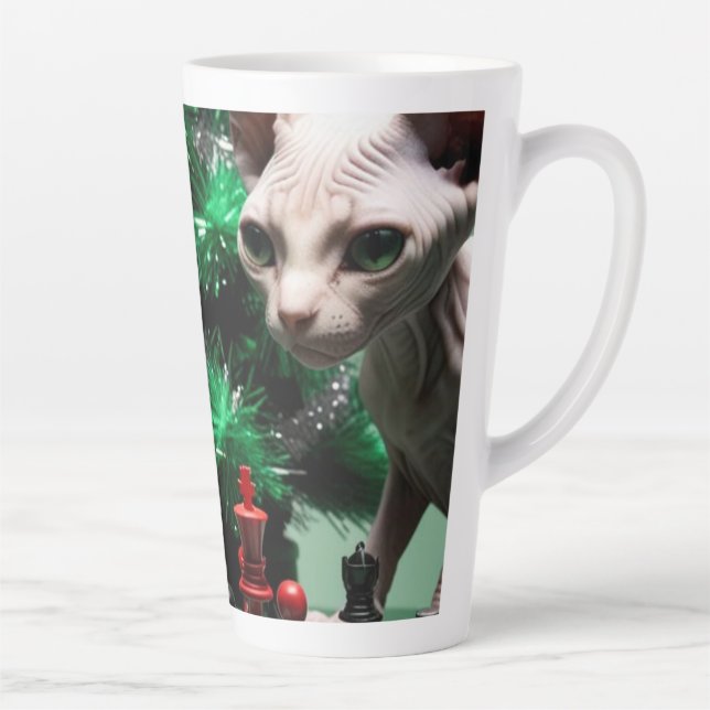 Tasse Latte Deux Chatons Minpeau Jouant aux échecs (Droite)