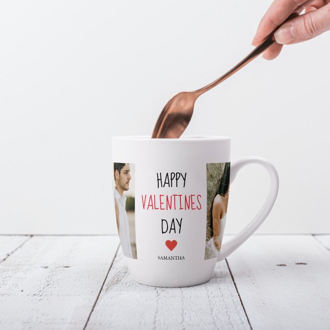 Tasse Latte Deux photos | Happy Valentines Day | (Créateur téléchargé)