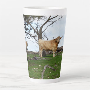 Tasse Latte Deux vaches de Highland dans des terres paisibles,